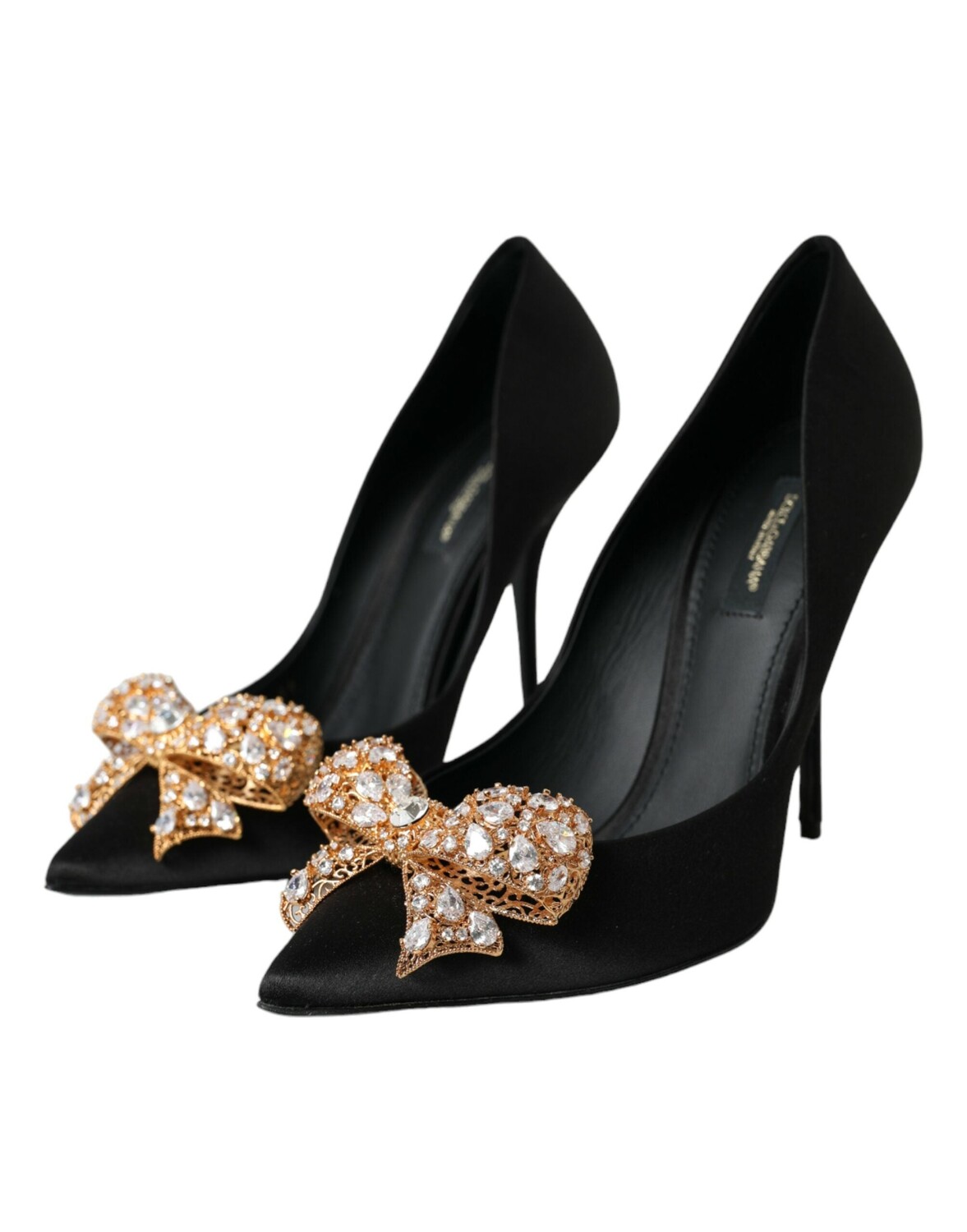 

Dolce & Gabbana Женская обувь на атласном каблуке с бантом и украшением, цвет Gold Black