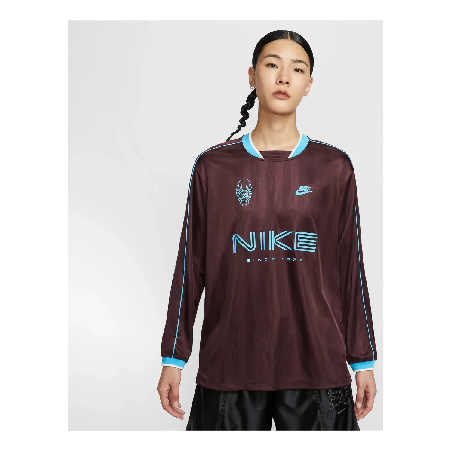 (WMNS) Футболка с длинными рукавами Nike Sportswear, цвет «Бордовый, балтийский синий»