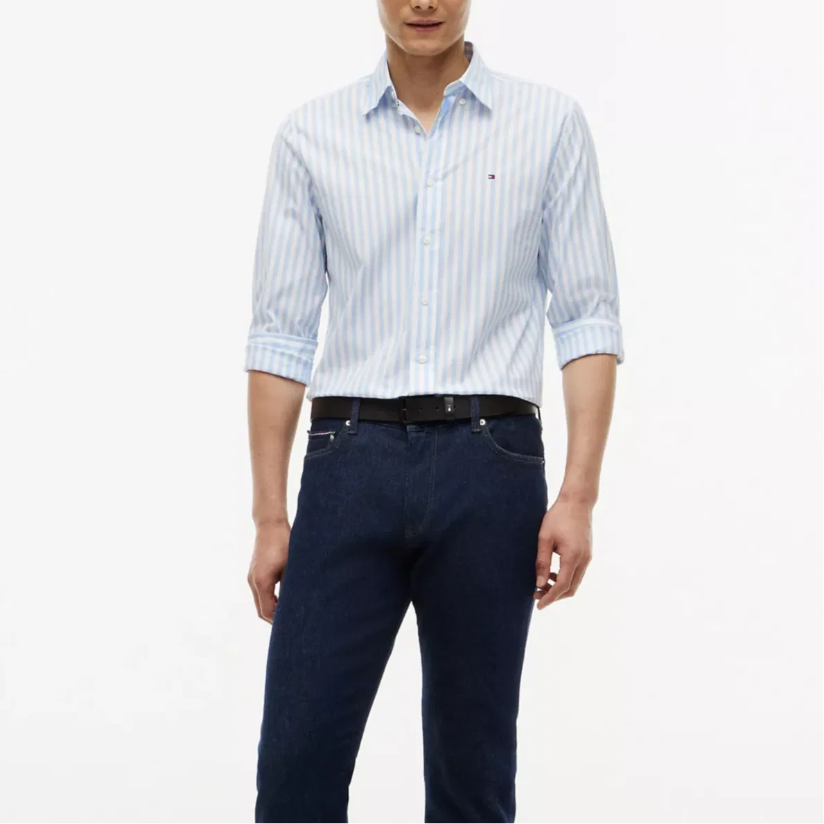 Рубашка мужская Blue/White Stripes Moderate Tommy Hilfiger — фото 3