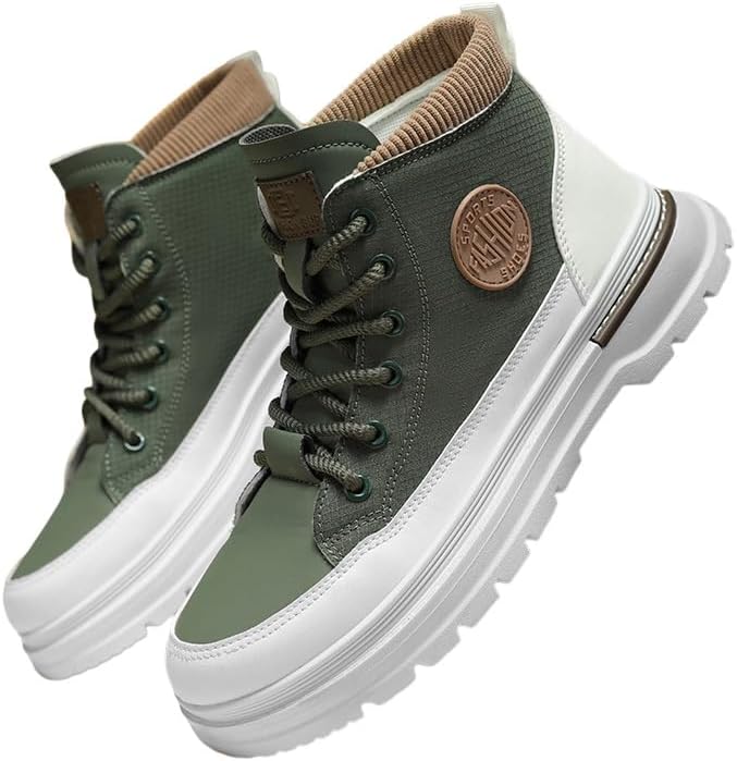 

Мужские кроссовки Clolinde больших размеров, модные высокие- оливково-зеленые с белым двухцветные, на шнуровке, повседневные спортивные хайтопы для походов и уличного стиля