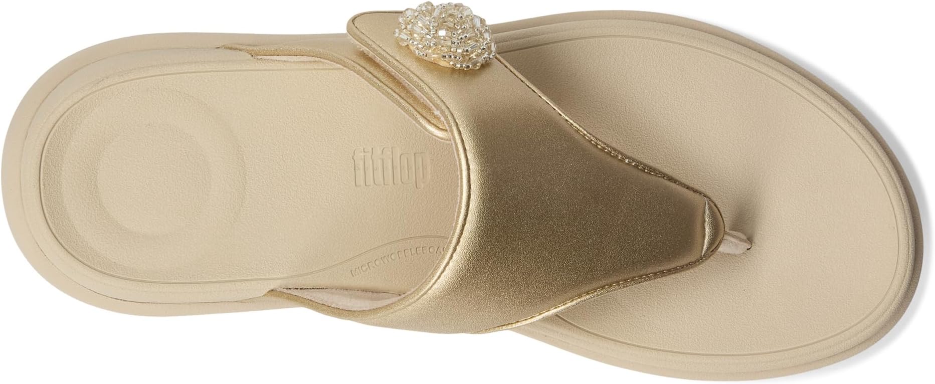 Сандалии FitFlop F-Mode Go Beadie-Button Adj. Flatform Toe/Post Sandals, цвет Platino — фото 2