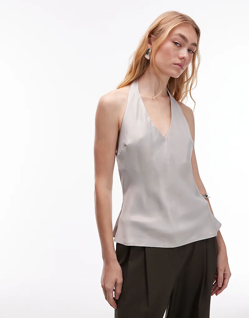 

Атласный топ-топ с лифом-халтер ASOS DESIGN серого цвета