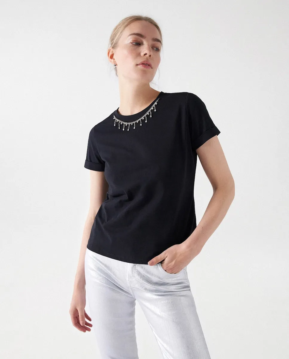 

Женская футболка с коротким рукавом с аппликациями Salsa Jeans, черный