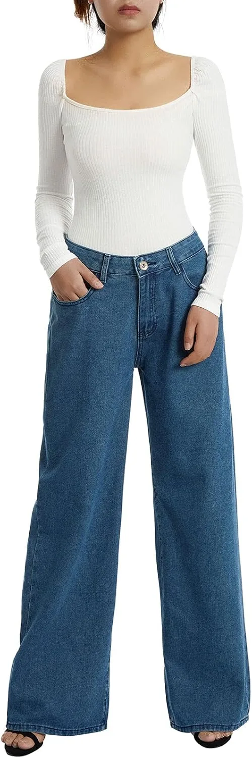 

Женские джинсы прямые широкие мешковатые high waisted relaxed fit деним Fuguibadn