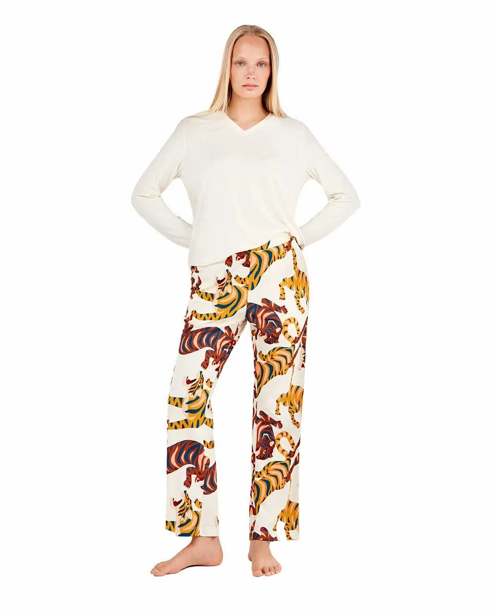 

Женская пижама с кружевной футболкой и принтованными штанами Gisela, белый