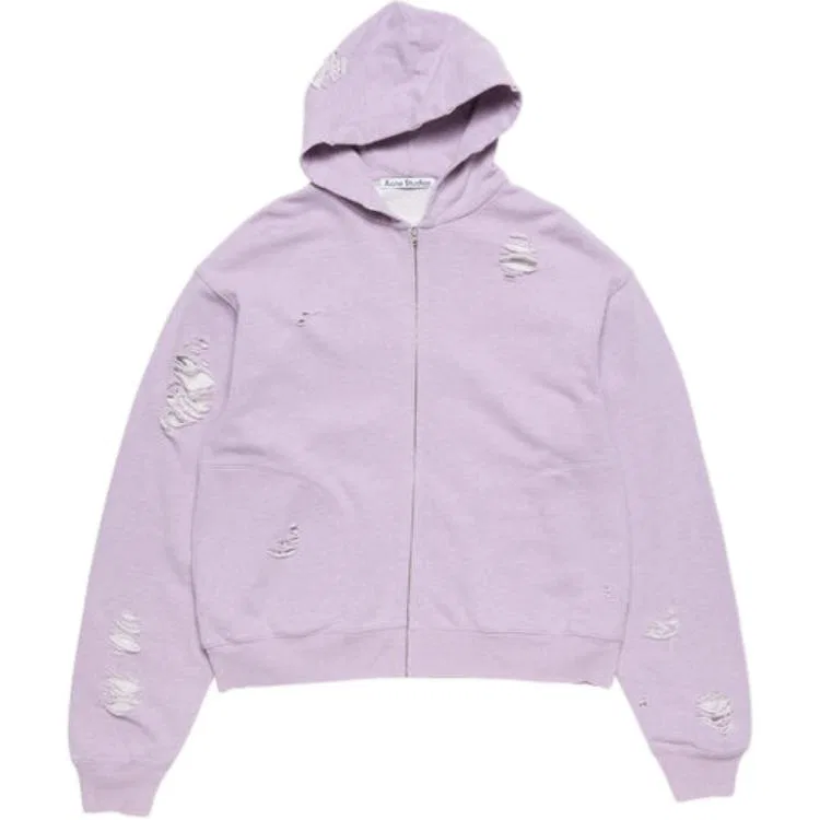 Худи на молнии с потертостями Acne Studios фиолетовый