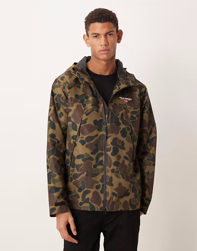 

Утепленная куртка-бомбер с капюшоном и камуфляжным принтом логотипа Sport capsule Eastview темно-зеленого цвета Polo Ralph Lauren