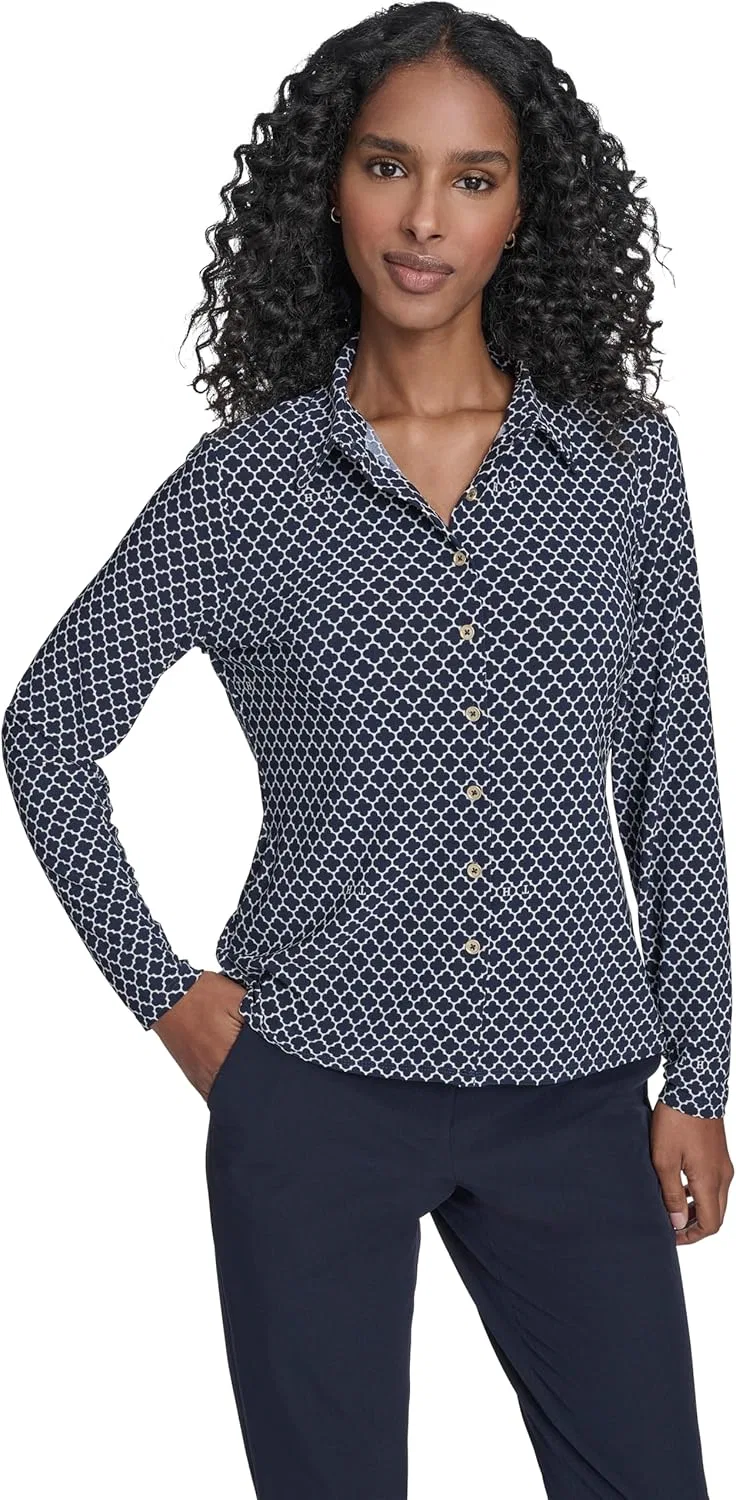 Блуза с длинным рукавом Softwork Top, Tommy Hilfiger, темно-синий/белый
