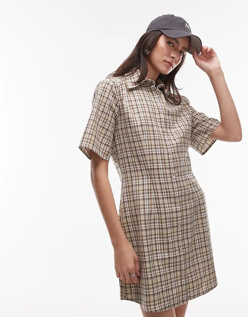 

Платье-рубашка мини-кроя в клетку Topshop