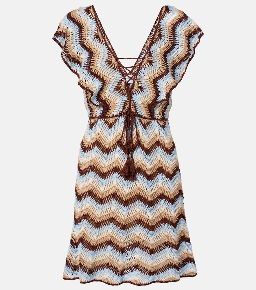 

Мелисса мини-платье из хлопка с вязаными элементами Anna Kosturova, Brwn Beige Blue Crm Chevron