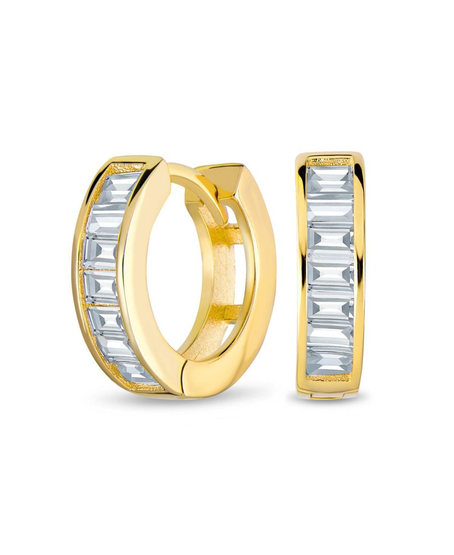 

Серьги-кольца с фианитами багетной огранки, серебро 925 пробы Bling Jewelry, Gold-tone