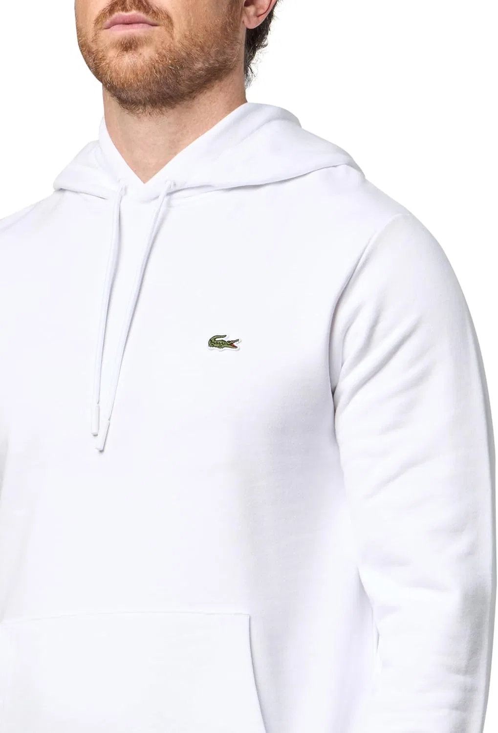 Мужская хлопковая флисовая толстовка Lacoste, белый — фото 3