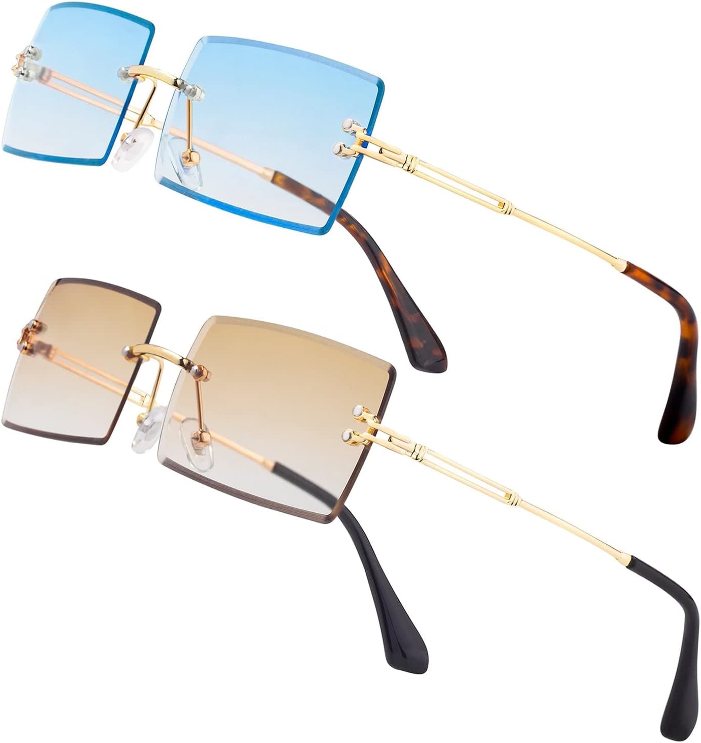 

Стильные маленькие прямоугольные солнцезащитные очки для женщин и мужчин, тонированные, без оправы, ультралегкие, конфетного цвета, цвета океана, солнцезащитные очки NP1034 NIEEPA, T(2pack) Gold/Gradient Blue + Gold/Gradient Brown