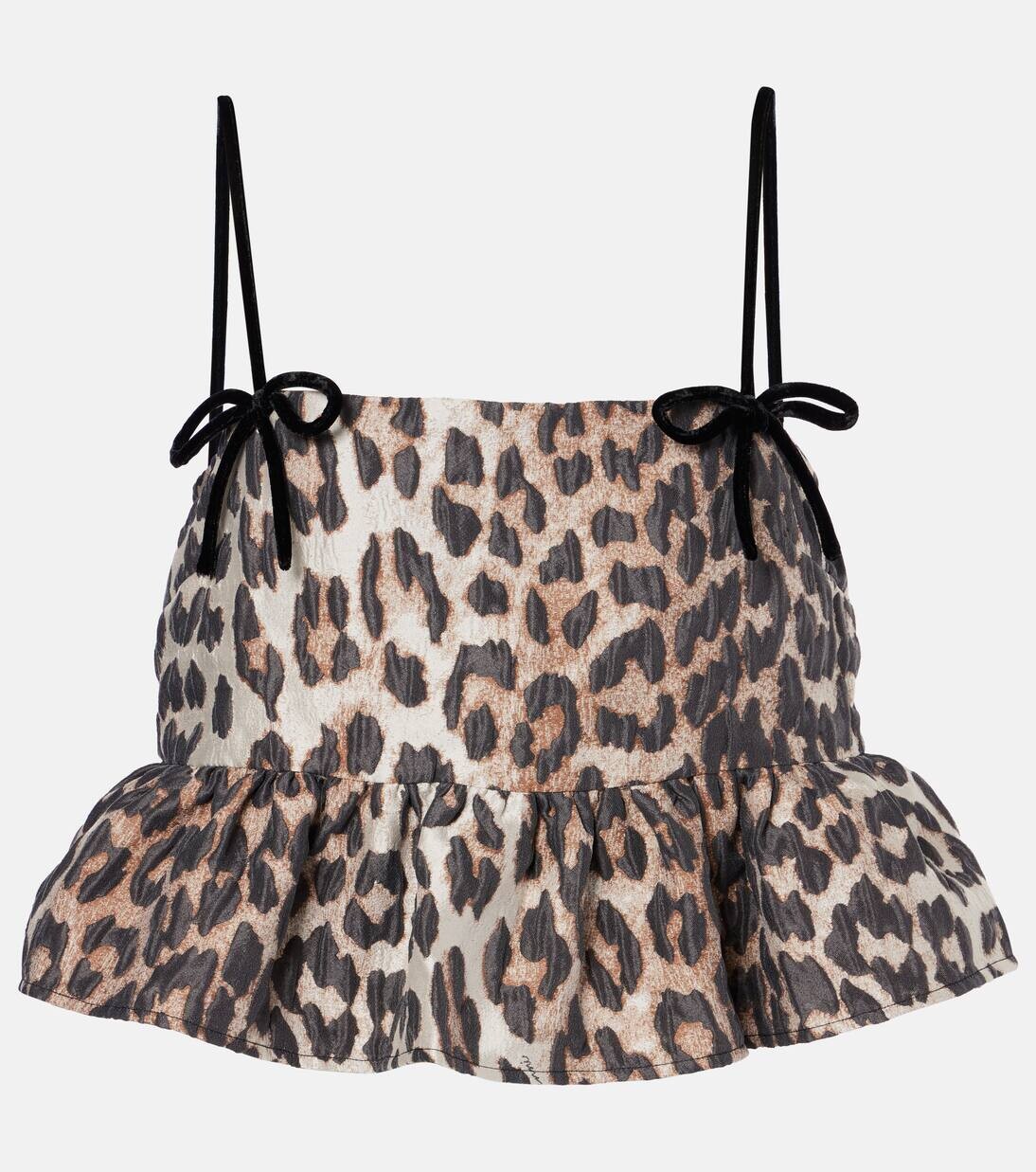

Жаккардовый топ с баской Ganni, цвет leopard