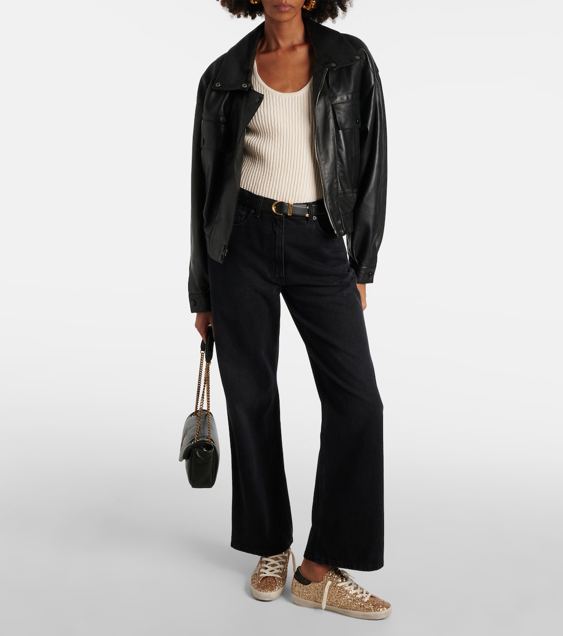 Суперзвёздные кроссовки с блёстками Golden Goose, Gold Glitter / Cream Suede — фото 2