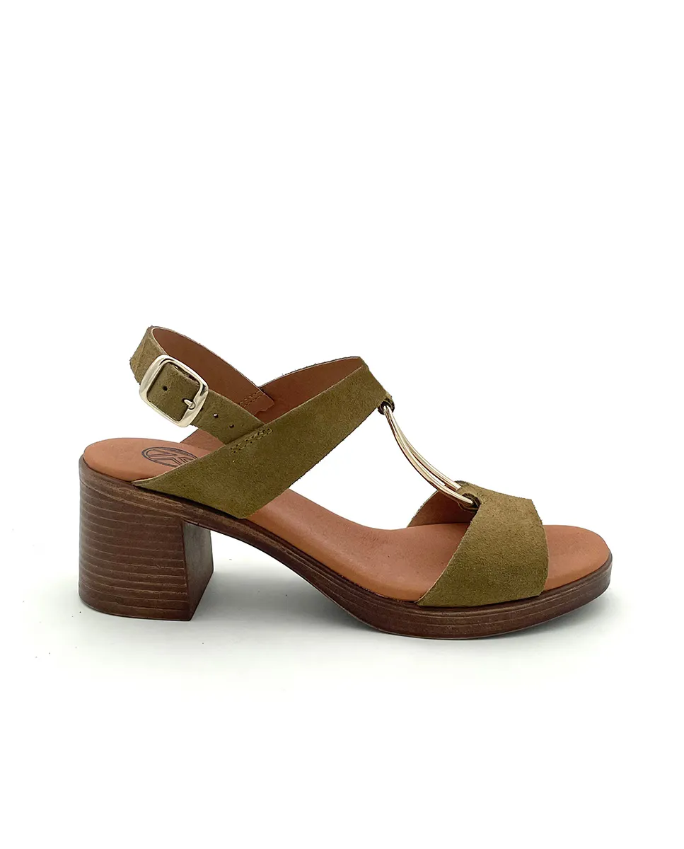 

Женские кожаные босоножки на каблуке с металлическими деталями KELARA, цвет Verde Militar