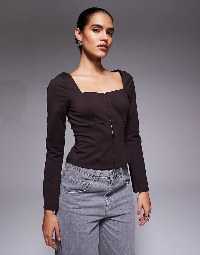 

Корсетный топ с квадратным вырезом и длинными рукавами ASOS DESIGN шоколадного цвета