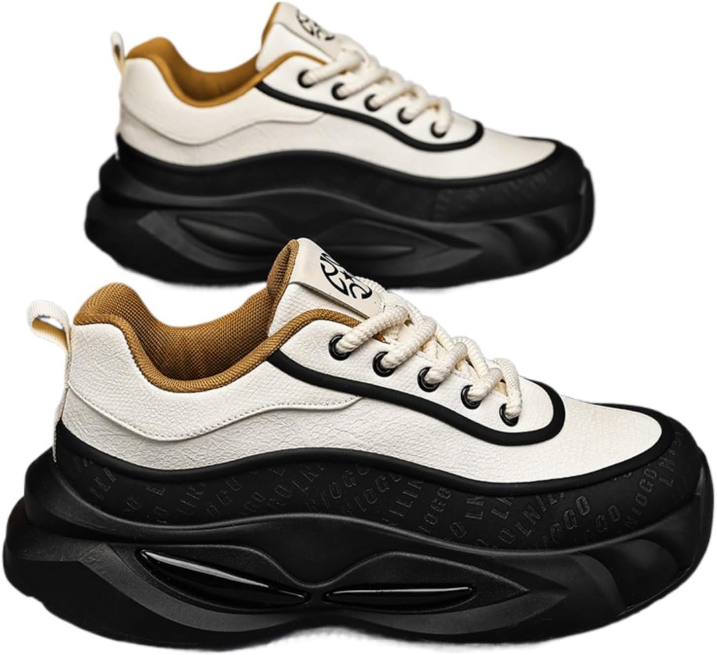 

Мужские кроссовки Dad с толстой подошвой из кожи, увеличивающие рост, на шнуровке, для повседневной носки Azttoztto, бежевый