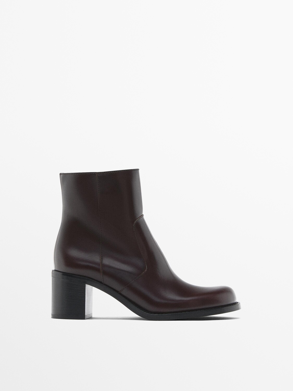 

Кожаные ботильоны с блочным каблуком Massimo Dutti, коричневый
