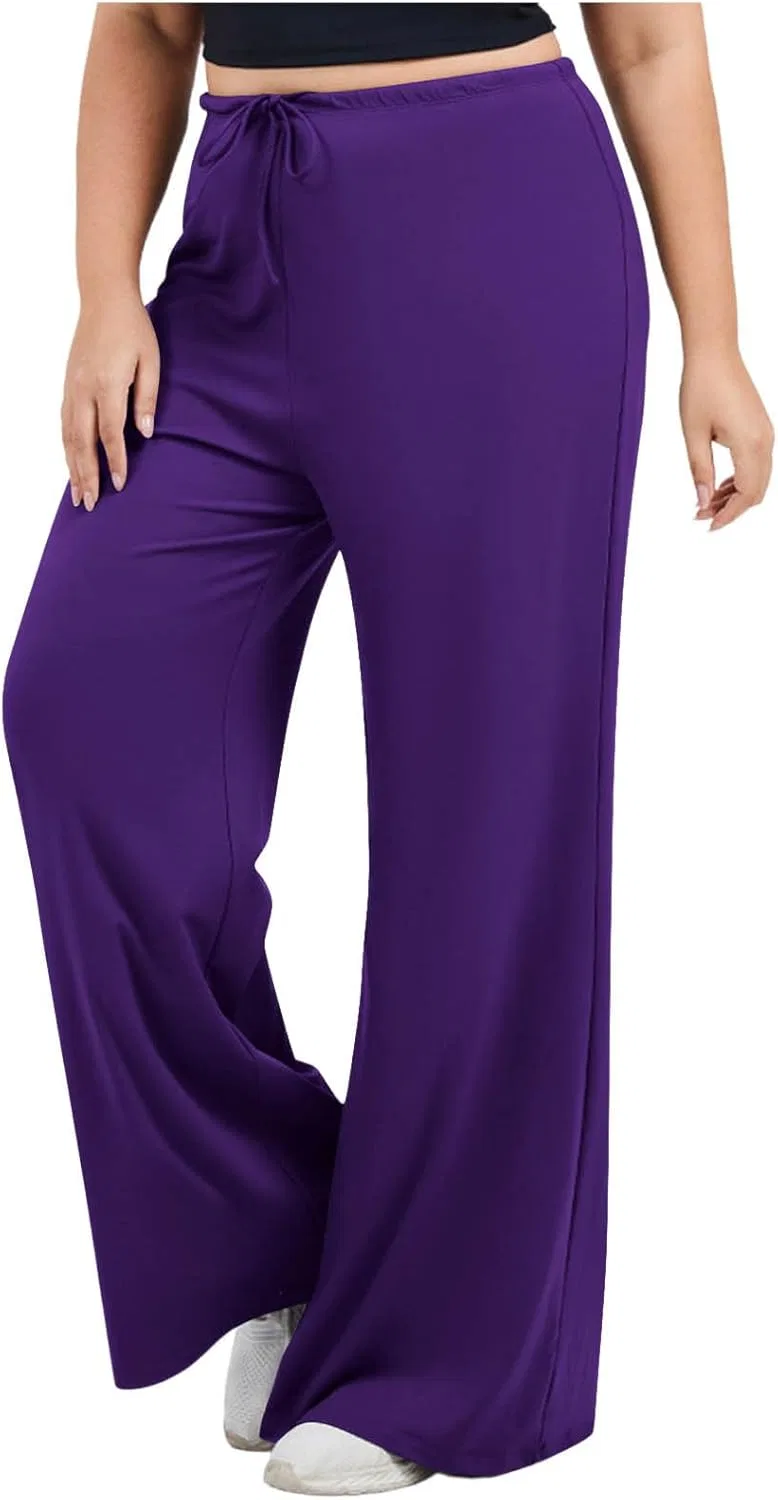 Женские спортивные широкие брюки Plus Size, высокие, с завязкой, Purple