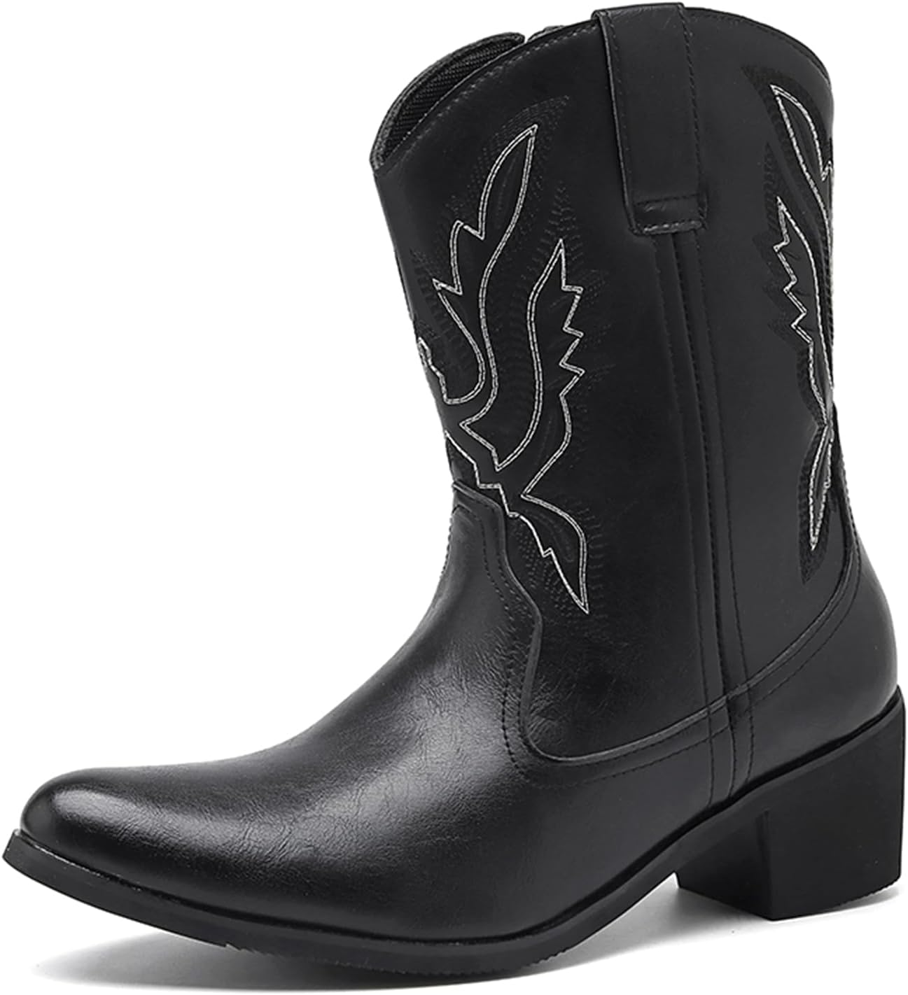 

Ковбойские сапоги для мужчин - мужские западные сапоги из натуральной кожи с классической вышивкой, ботинки на толстом каблуке с молнией сбоку Chuumee, черный