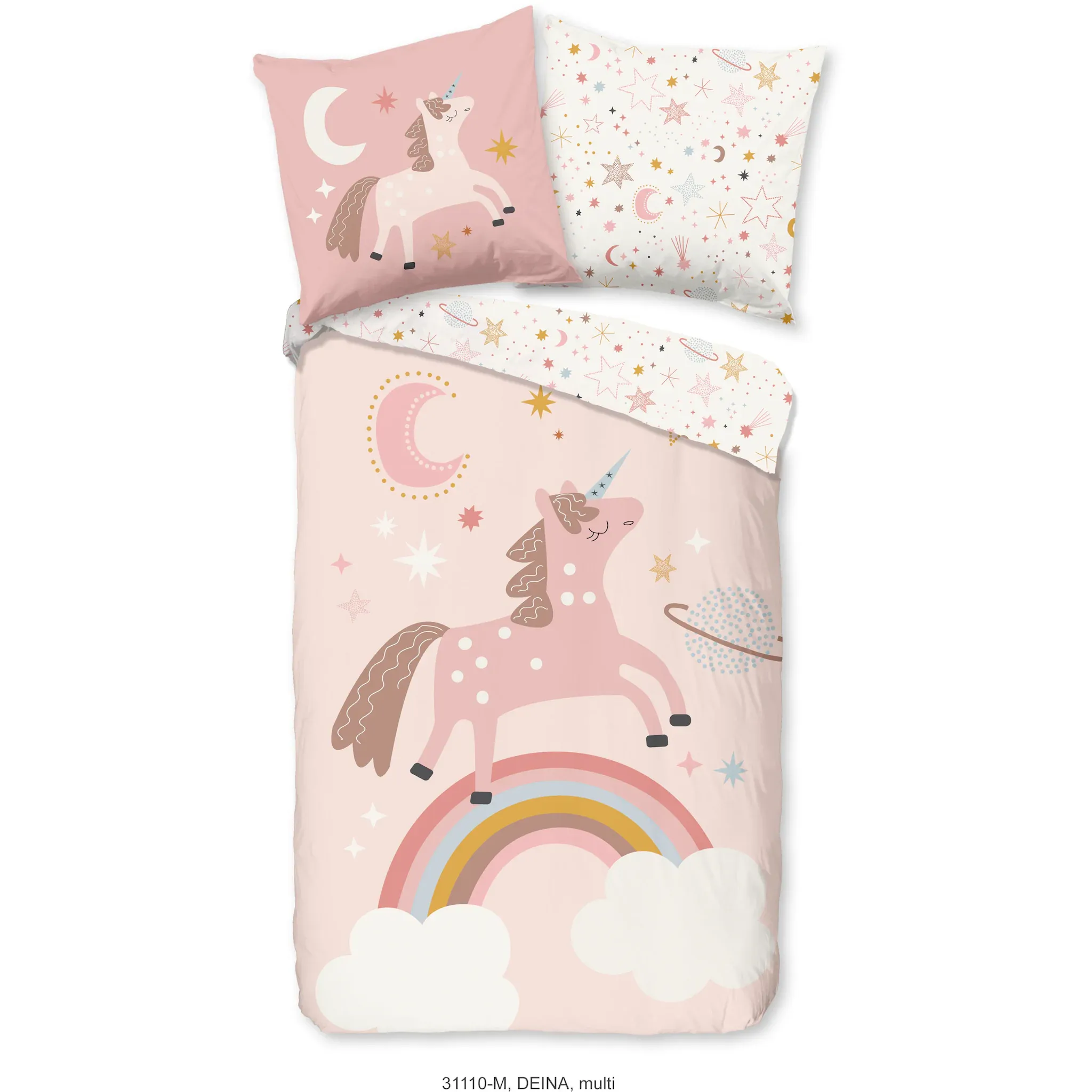 

Детское постельное белье PURE Luxury Collection "Deina", 135x200, легкое в уходе, молния, двусторонний вид, детский, единорог, розовый