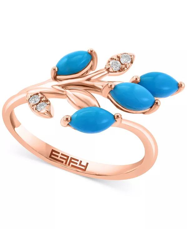 

Кольцо Effy с бирюзой и бриллиантами (1/20 карата) в форме веточки из 14-каратного розового золота Effy Collection, turquoise