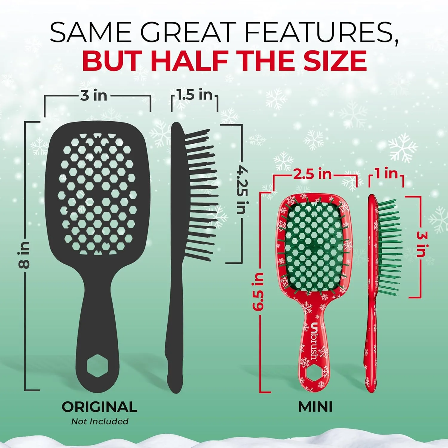 Мини-щетка для волос UNbrush Mini Holiday Hair Brush для безболезненного расчесывания всех типов влажных и сухих волос. Fhi Heat, Sleigh Ride Red — фото 4