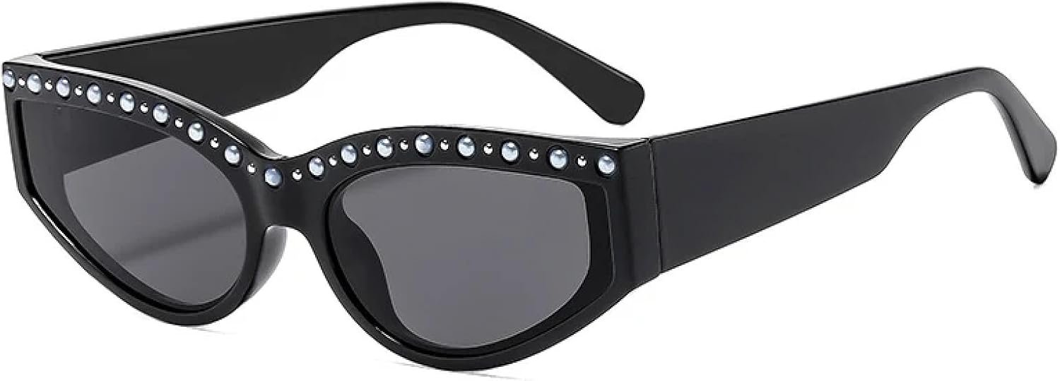 

Стильные солнцезащитные очки в форме «кошачий глаз» с бриллиантами, в маленькой оправе, для женщин и мужчин, модные, класса люкс, для путешествий и вождения, с защитой от УФ-излучения UV400 TKKTLLT, Black Gray