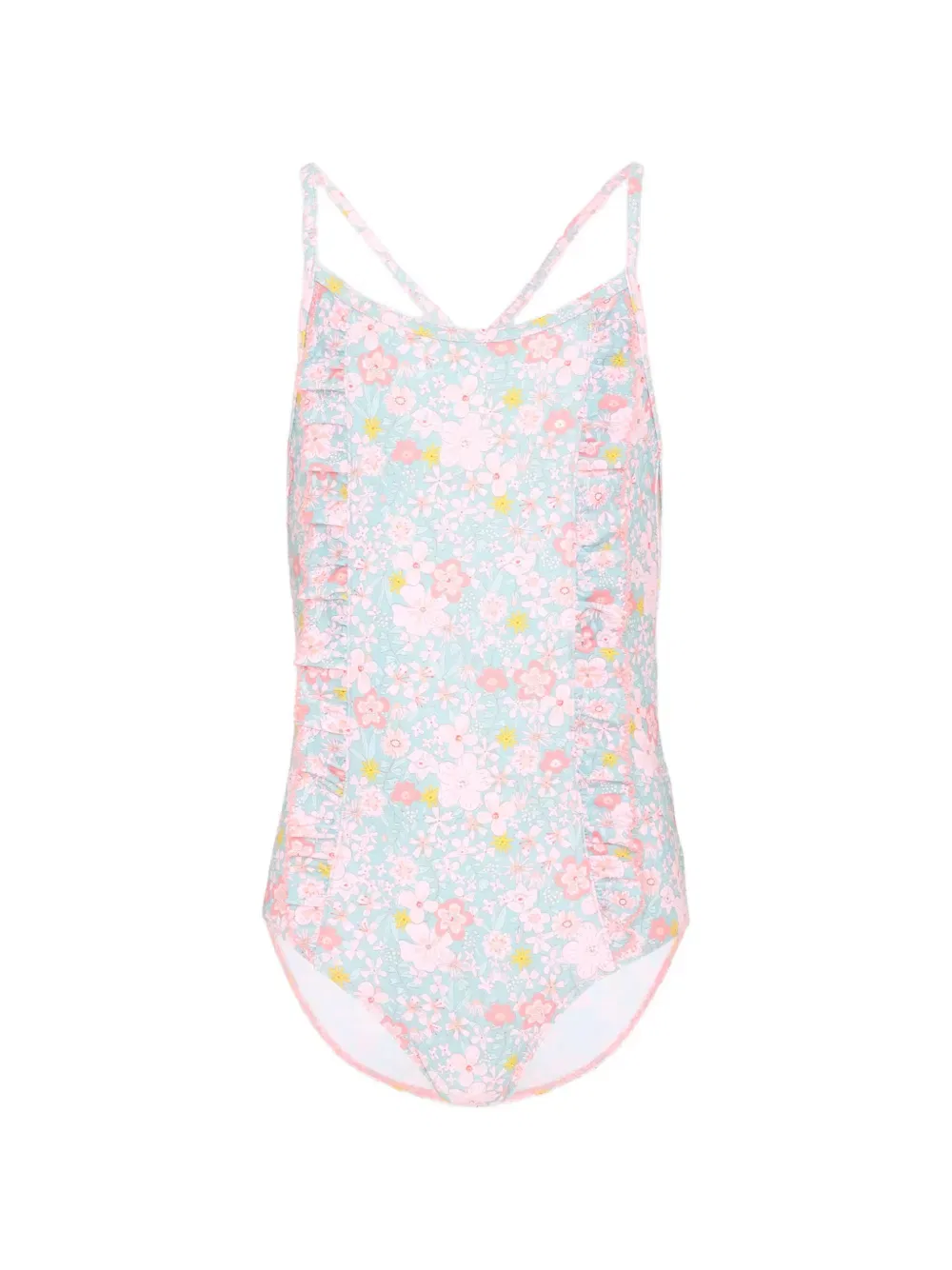 Купальник с оборками и цветочным принтом Petit Bateau, синий