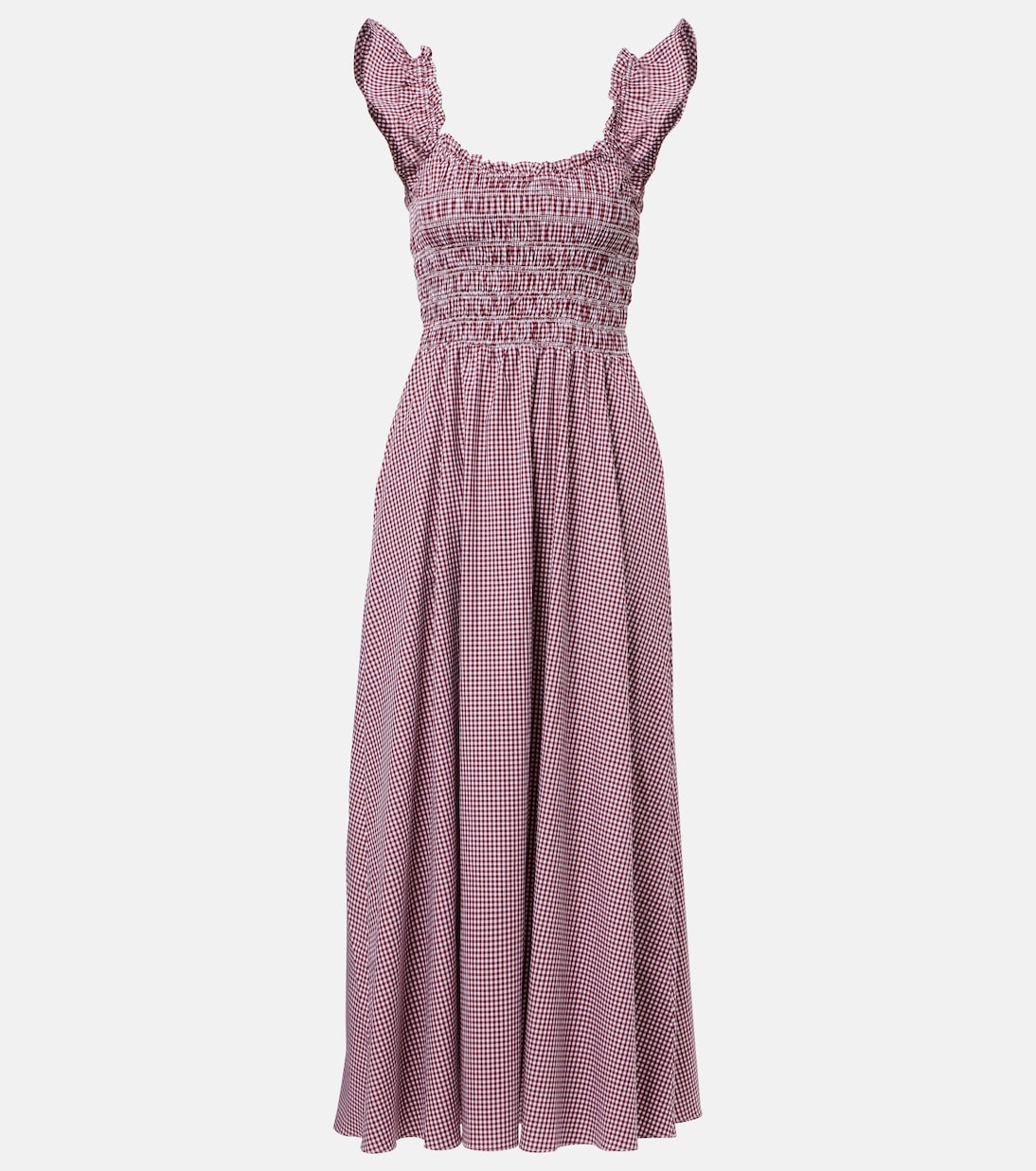 

Юдора плиссированное макси-платье из хлопковой смеси Faithfull, Gingham Deep Red