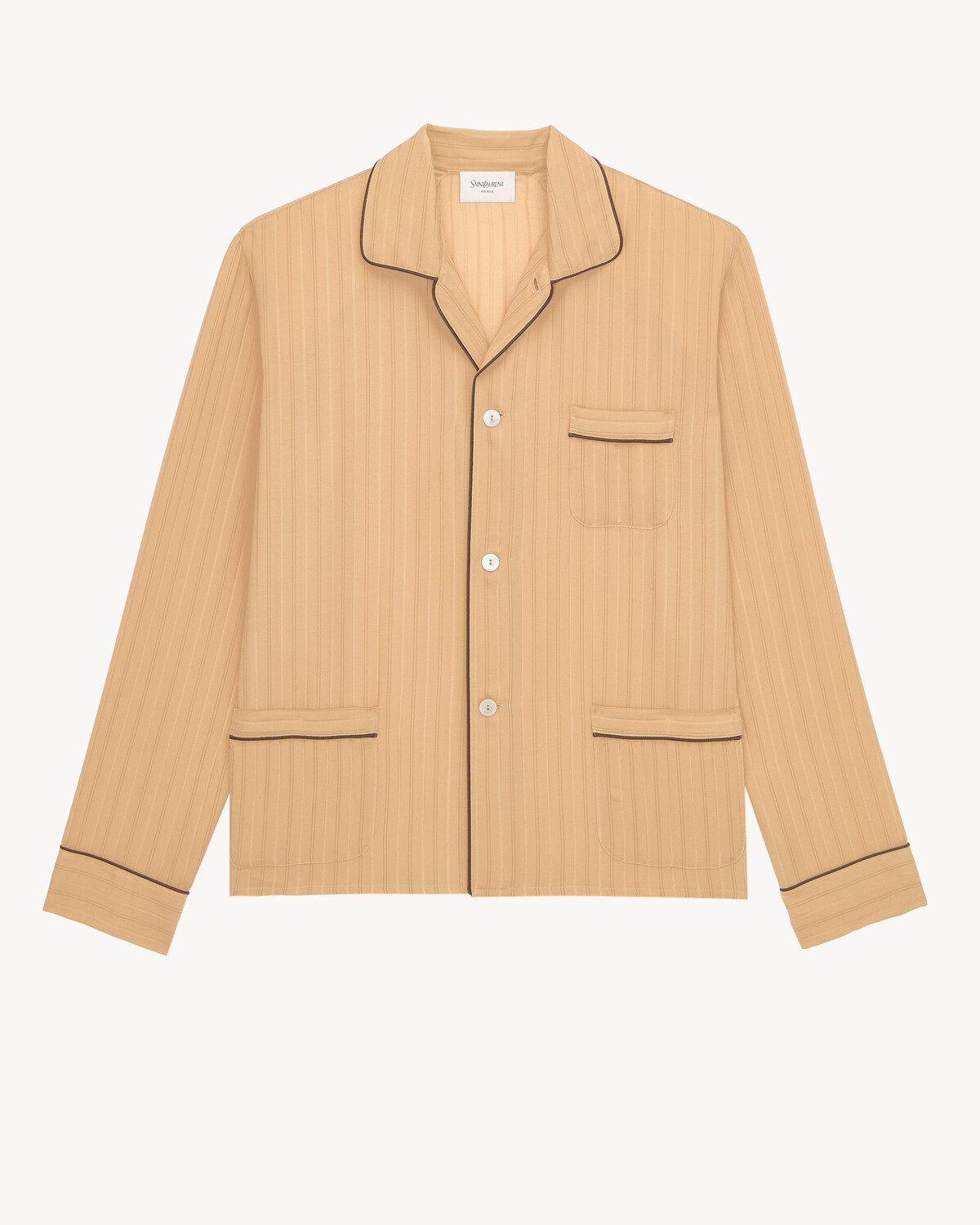 

Пижамный топ из полосатого шелка SAINT LAURENT, бежевый