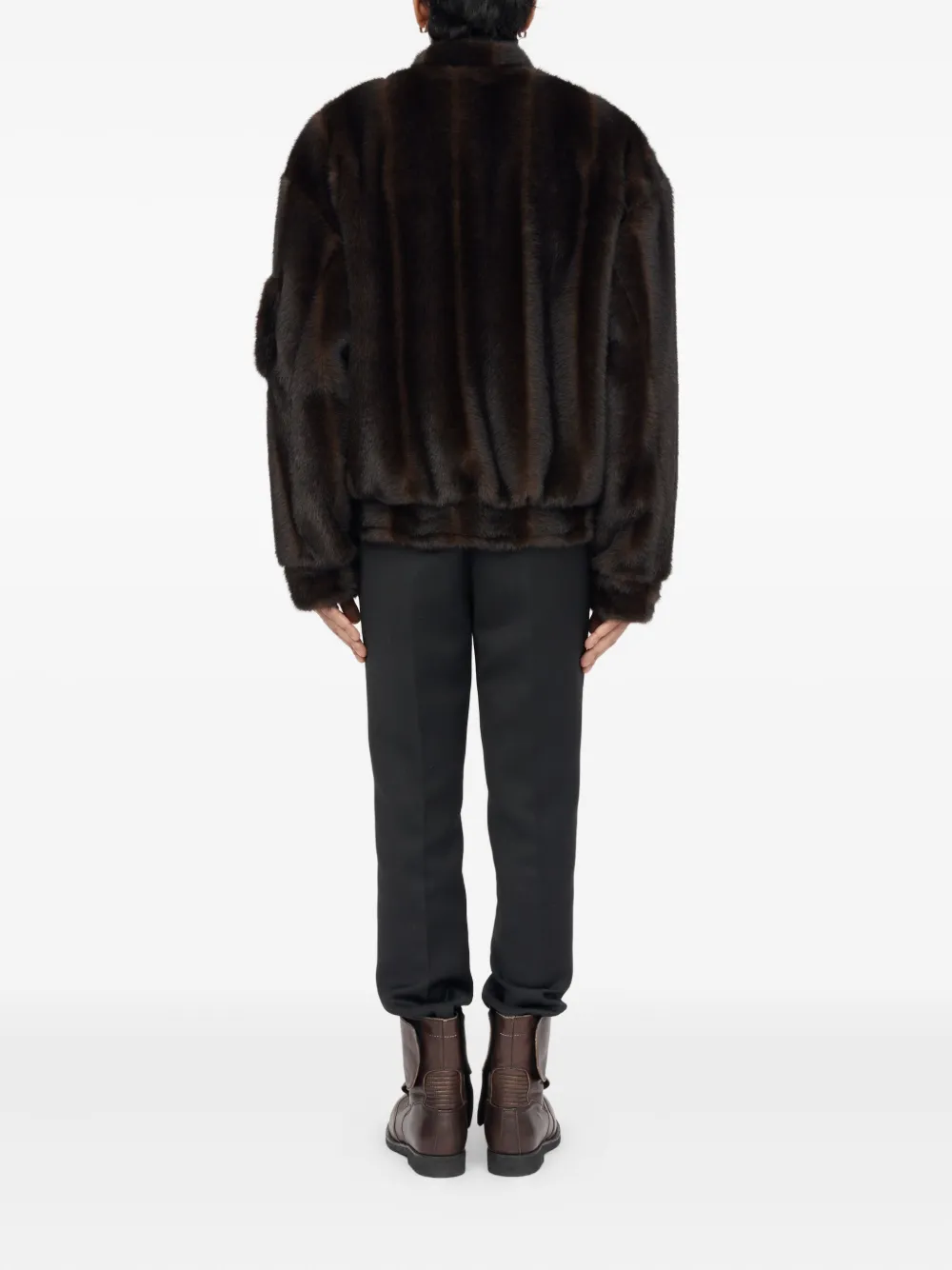 Бомбер из искусственного меха на молнии MM6 Maison Margiela, коричневый — фото 4