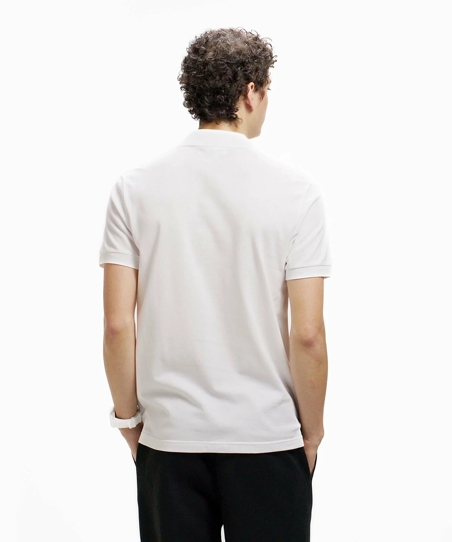Однотонная облегающая эластичная рубашка-поло (с коротким рукавом) LACOSTE, White — фото 3