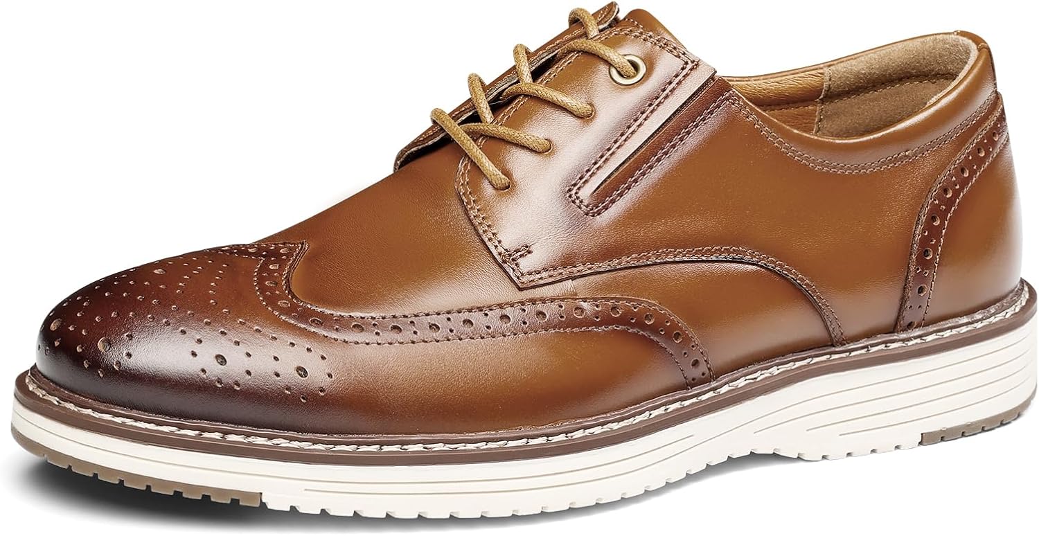 

Мужские классические туфли Hantatop, повседневные оксфорды с перфорацией и поддержкой свода стопы из натуральной кожи, удобные и стильные классические кроссовки-дерби на шнуровке для деловых встреч, повседневной носки и свадеб, коричневый