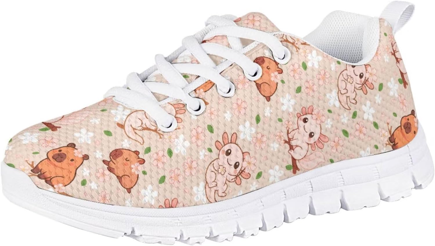 

Кроссовки Jeiento для детей мальчиков и девочек, для бега и тенниса, дышащие спортивные кроссовки, размеры для малышей, маленьких и больших детей, Flowers Cartoon Capybara and Axolotl