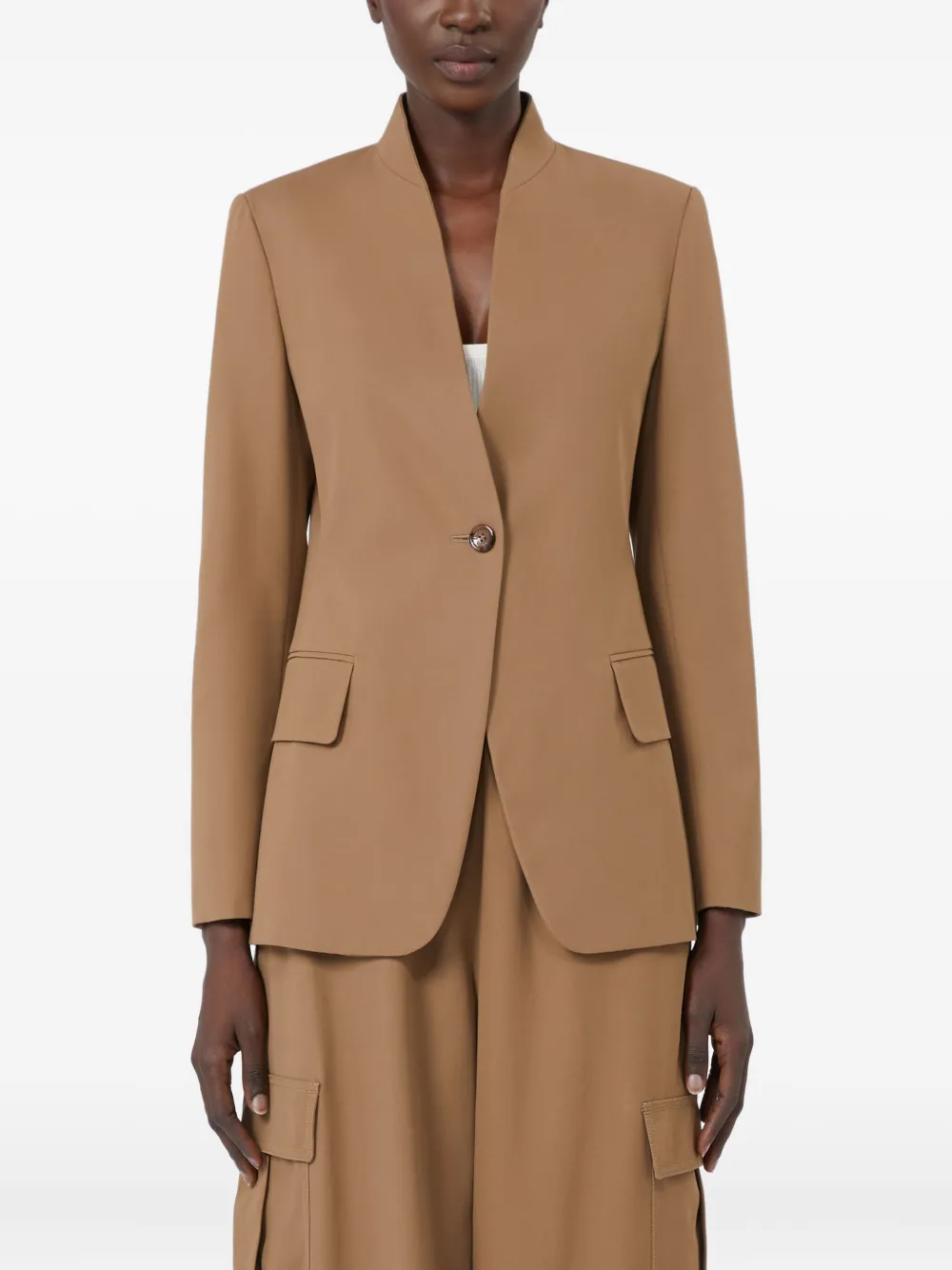 Куртка с воротником-стойкой и одная пуговицей MAX MARA, коричневый — фото 3