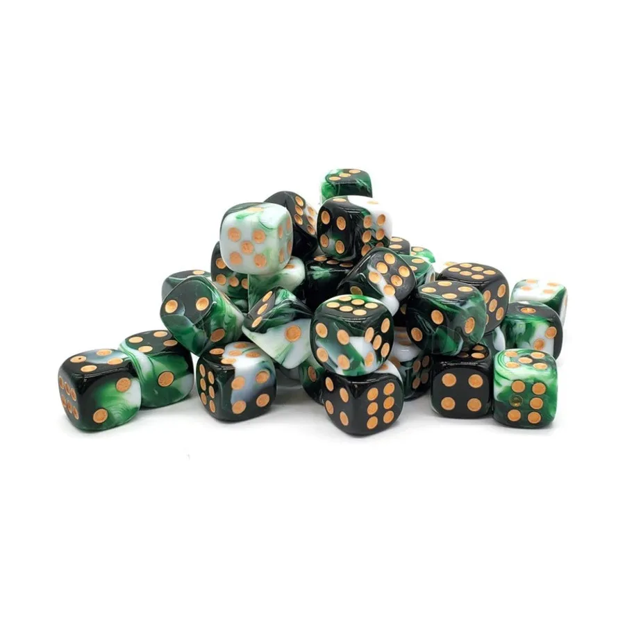 

Набор d6, 12 мм — зеленый, белый с золотом (50), Acrylic-Resin Dice - Vorpal (d6s)