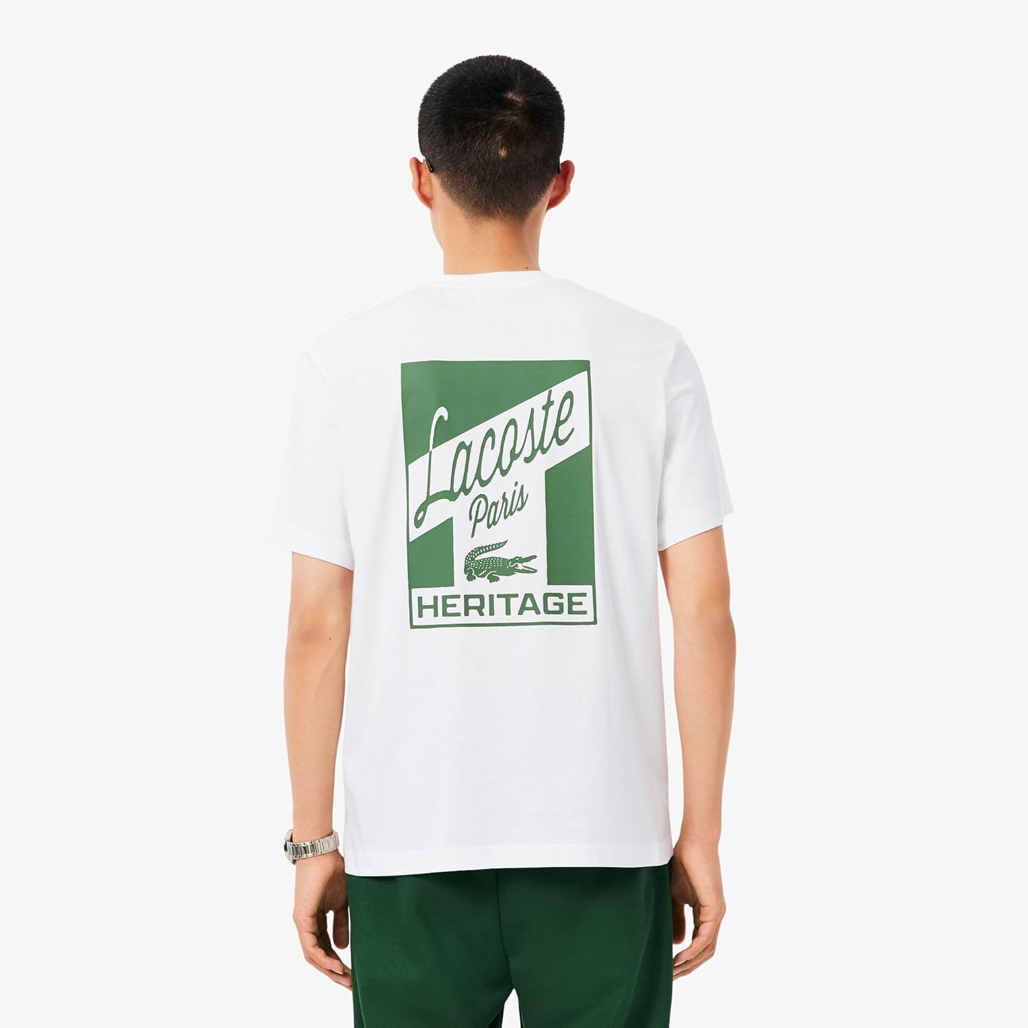 Мужская повседневная (официальная) футболка Lacoste Paris с принтом на спине, белый — фото 3