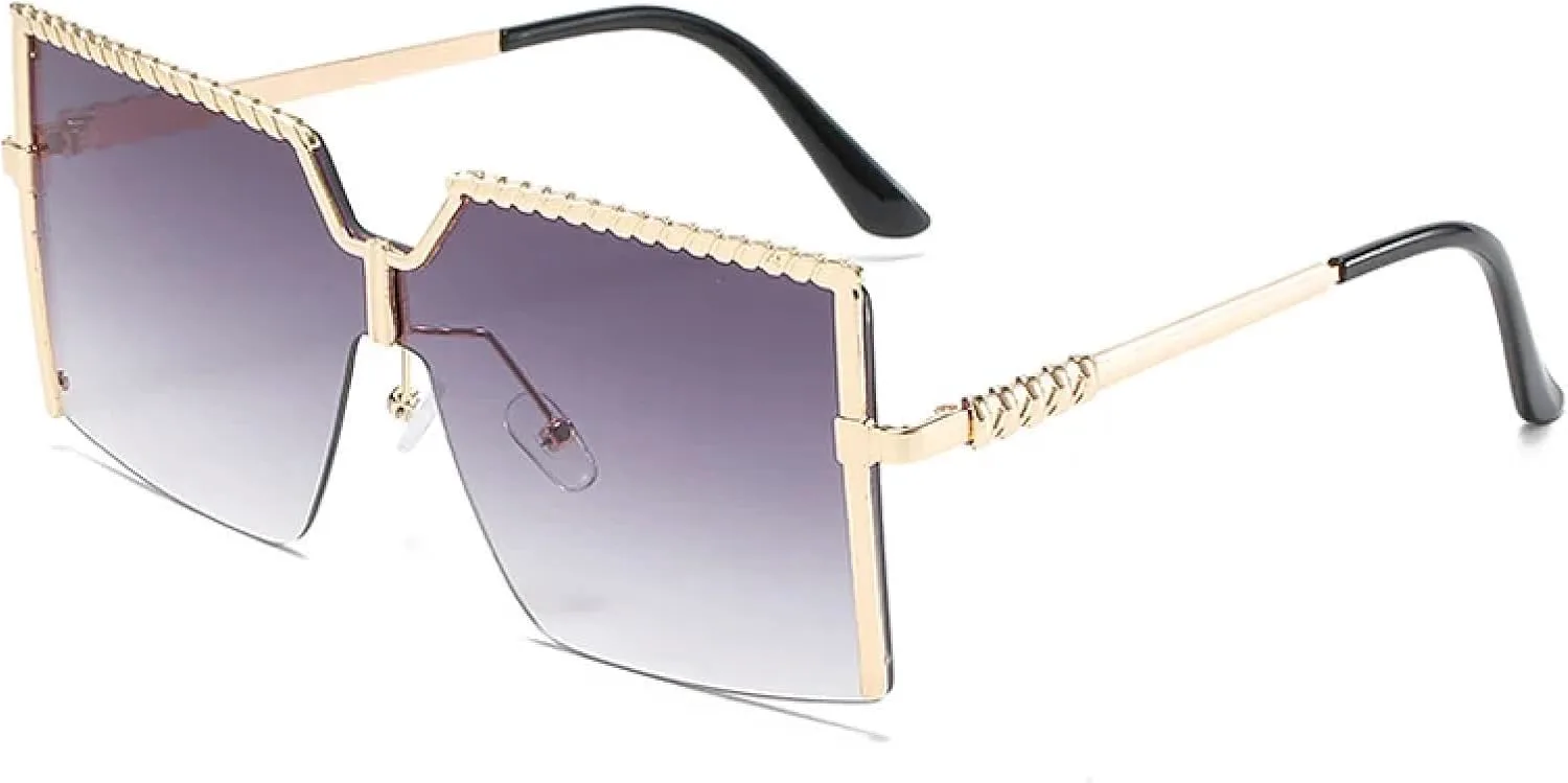 

Крупные безободковые солнцезащитные очки класса люкс с градиентным переходом цвета, металлические, для женщин, защита от УФ-излучения UV400 TKKTLLT, Gold-gray