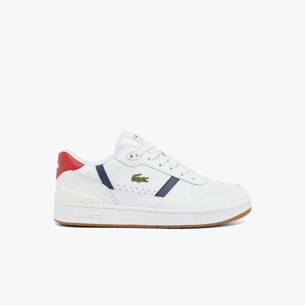 Мужские низкие кожаные кроссовки T-Clip Set бело-тёмно-сине-красные от Lacoste