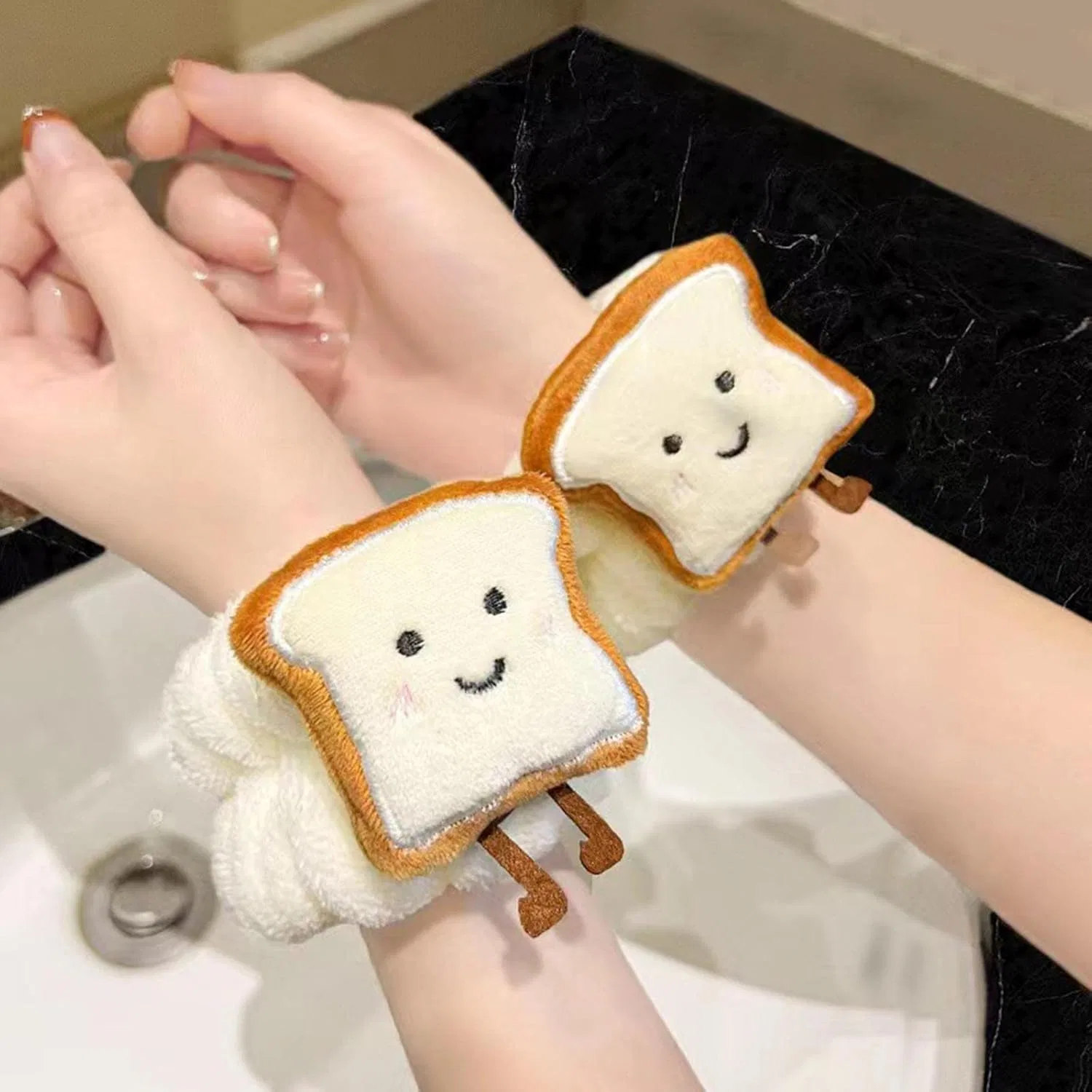 Набор повязок для запястий и резинок для волос для умывания ‎Etyldya, Weißer Toast — фото 4