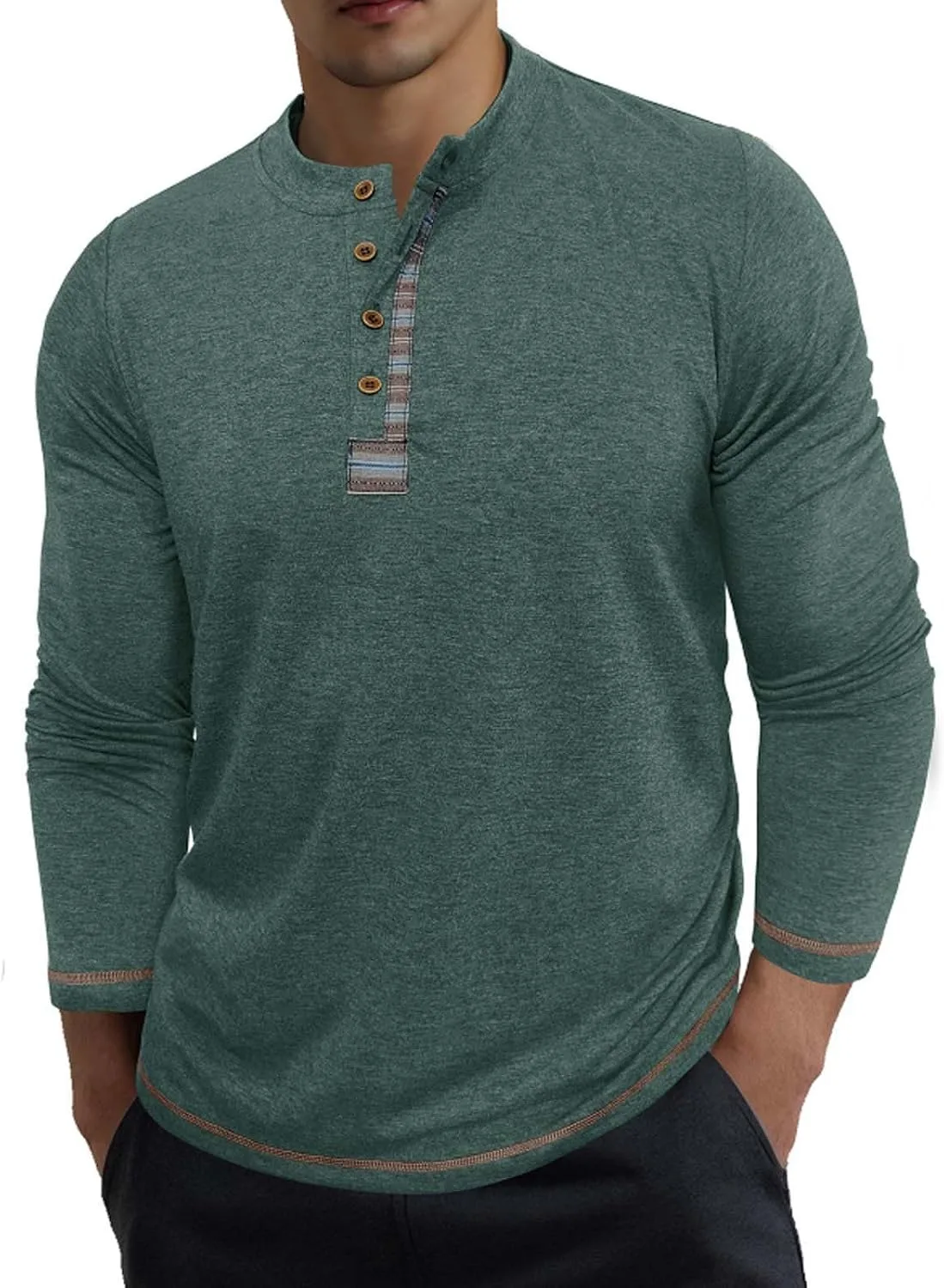 

Мужская футболка хенли с длинным рукавом, классическая, из хлопка