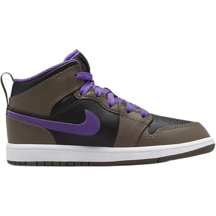 Jordan Детские баскетбольные кроссовки mid top Air 1 Slip Resistant Abrasion Resistant коричневый черный фиолетовый — фото 3
