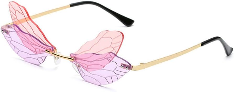 

Уникальные солнцезащитные очки без оправы в форме крыла стрекозы 2027 года для женщин, винтажные очки с прозрачными линзами, популярные солнцезащитные очки для мужчин MTZJH, Pink Purple