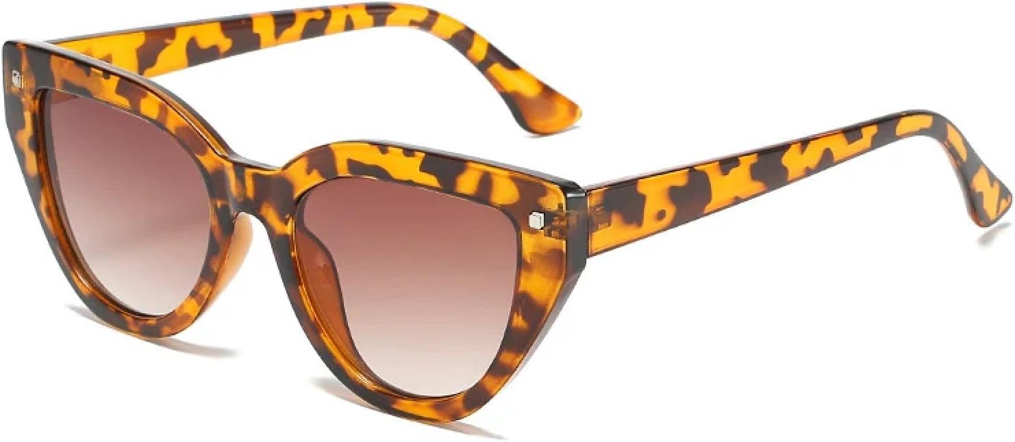 

Модные женские солнцезащитные очки «кошачий глаз» в стиле ретро с заклепками, стильные мужские солнцезащитные очки синего, желтого и красного цвета с защитой от УФ-излучения UV400 WNCKSQ, Leopard Tea Gradient