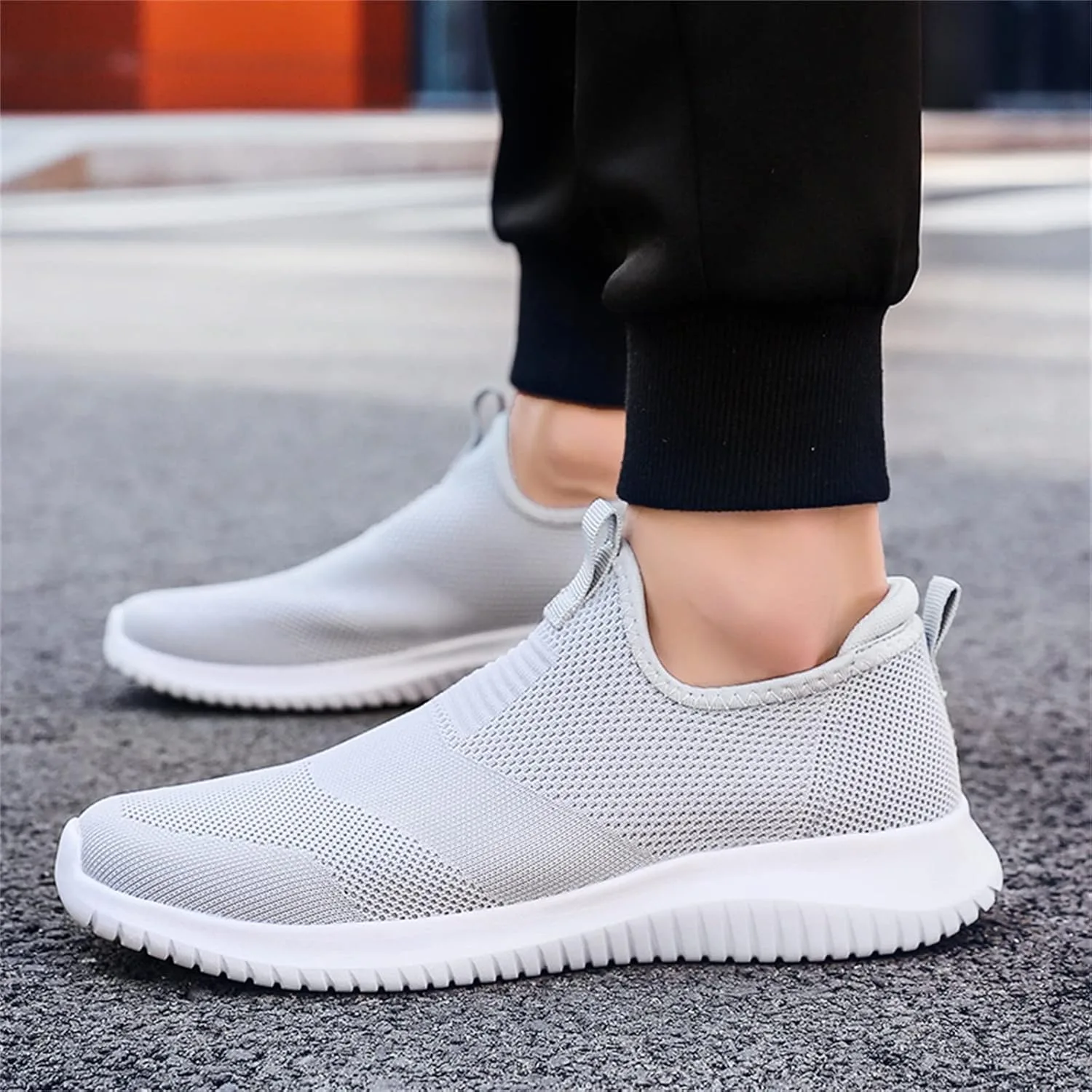 Мужские кроссовки в стиле Smart Casual, белые, без шнурков, легкие теннисные кроссовки на плоской подошве, легкие кроссовки из сетчатого материала Flyknit, дышащие, удобные, простой стиль, спортивная обувь Generisch — фото 3