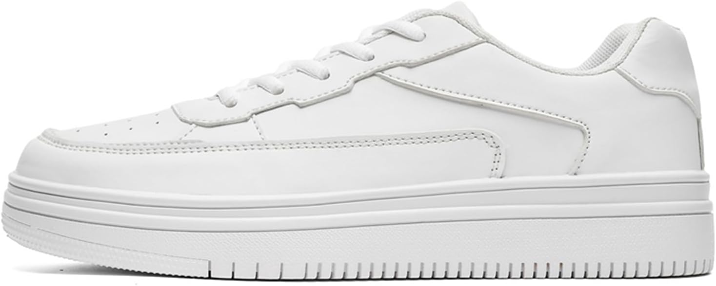 

Мужские модные кожаные низкие кроссовки на платформе со шнуровкой, повседневные, классические, с нескользящим круглым носком, для ходьбы, повседневной езды, катания на коньках Netehadi, белый