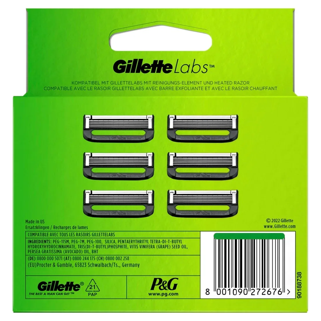 Сменные лезвия для бритв Gillette Labs, 6 штук, черный — фото 2