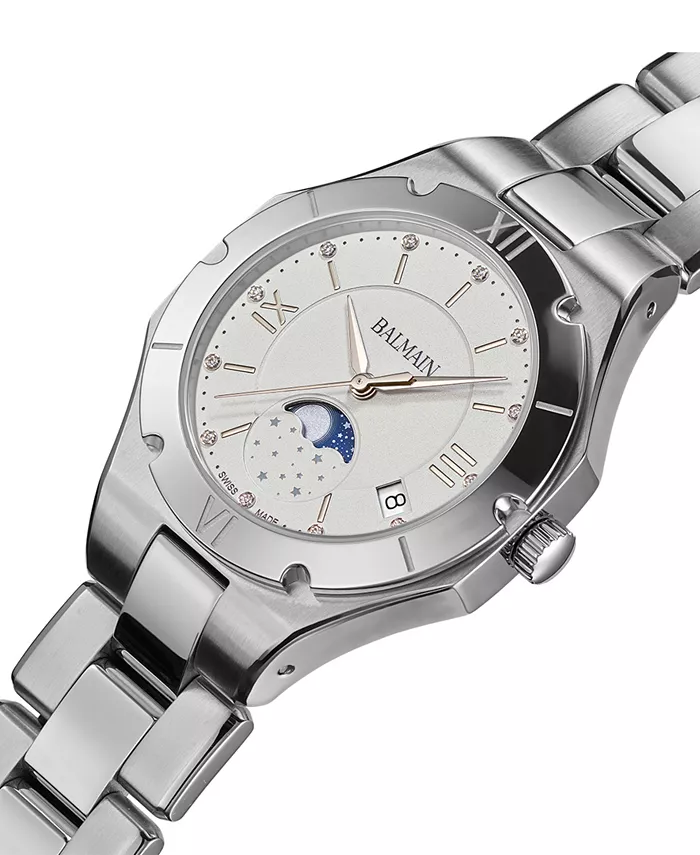 Женские часы Swiss Be Balmain Moonphase Diamond (1/20 ct. t.w.) на стальном браслете, 33 мм — фото 2